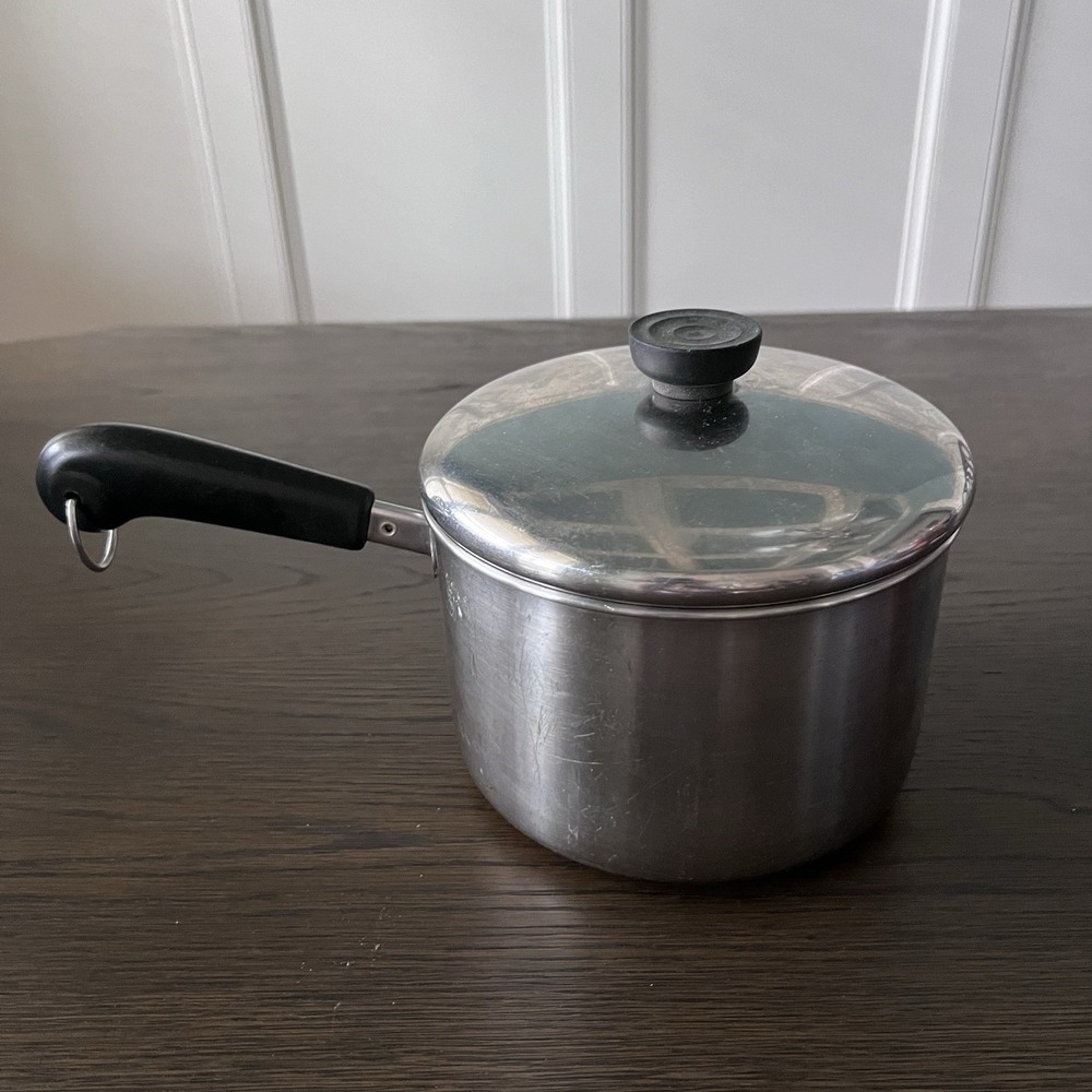 Revere Ware 1801 Solid Stainless Steel Bottom 3 Quart Sauce Pan Pot w/Lid Vtg